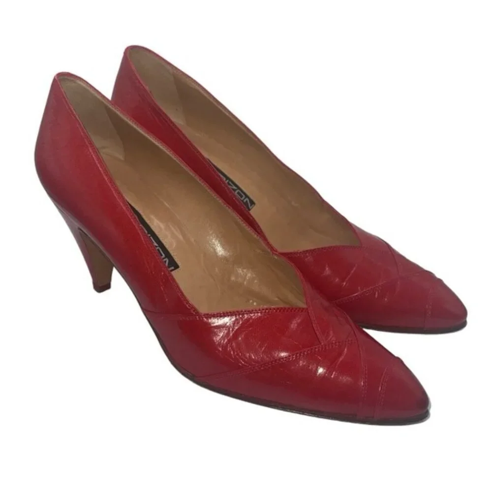 MAUD FRIZON Heels Women’s‎ Size 37 EU Red Leather Vintage Rounded Toe 3